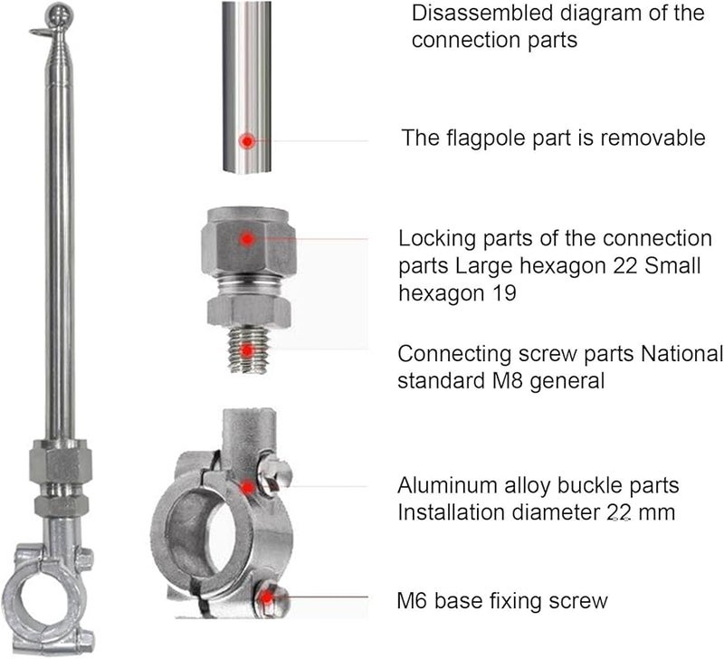 Adjustable Aluminum Motorcycle Flag Pole Telescoping Handlebar Luggage Rack Mount - Image 5