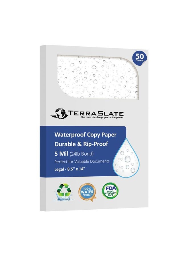 TerraSlate Paper 5 MIL 8.5" x 14" Waterproof Laser Printer/Copy Paper 50 Sheets - Image 1