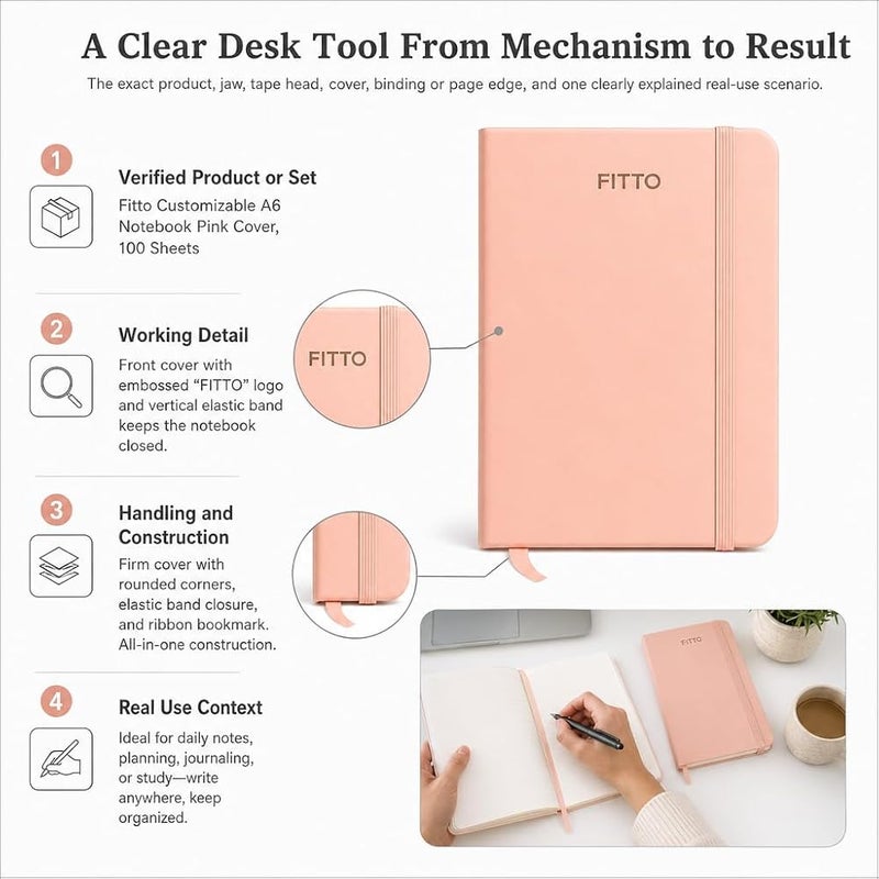 Fitto Customizable A6 Notebook Pink Cover 80gsm, 100 Sheets, 14.3x10.3cm - Image 2