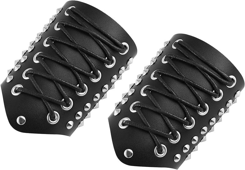 STWTR Men's Wide Cuff Wristband Bracelet Punk Rock Motorcycle Wide Belt Leather Stainless Steel Rivet Wristband - Image 3