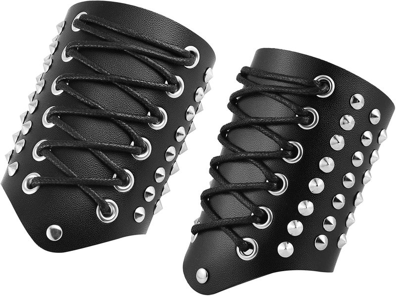 STWTR Men's Wide Cuff Wristband Bracelet Punk Rock Motorcycle Wide Belt Leather Stainless Steel Rivet Wristband - Image 1