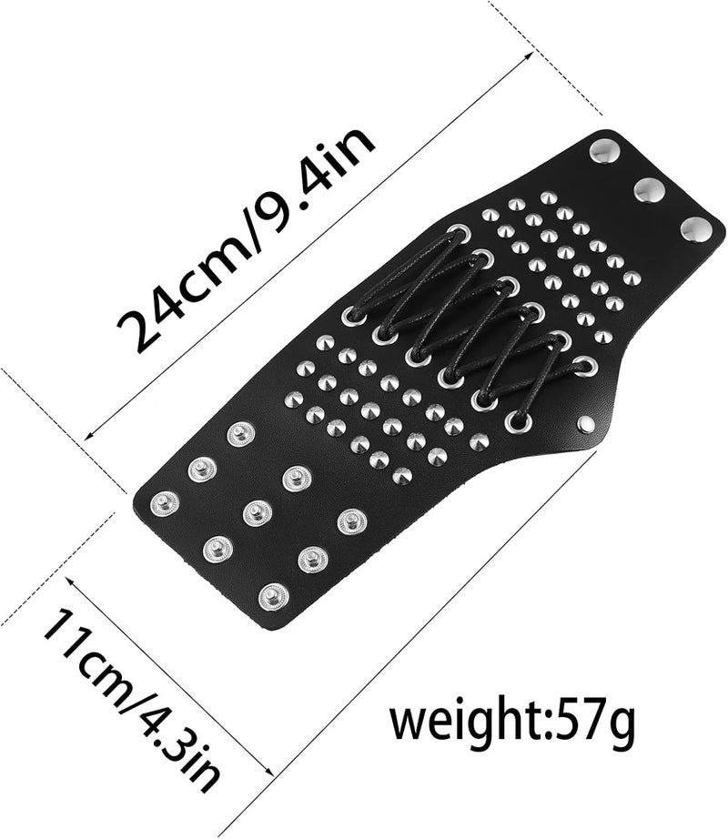 STWTR Men's Wide Cuff Wristband Bracelet Punk Rock Motorcycle Wide Belt Leather Stainless Steel Rivet Wristband - Image 2