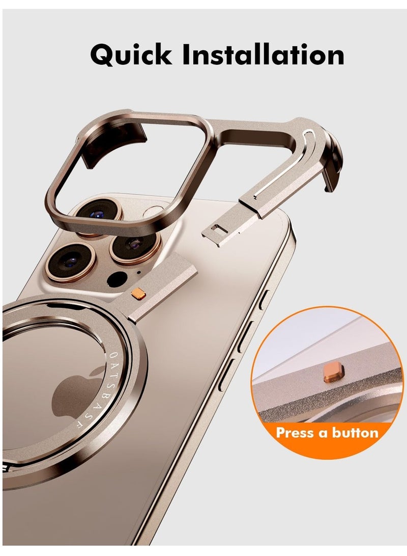 iPhone 16 Pro Max Case with 360° Rotating Kickstand | Frameless Aluminum Design Bumper Z Case | Shockproof, MagSafe Compatible, Metal Slim Protective Shell Suitable for Desert Titanium - Image 4