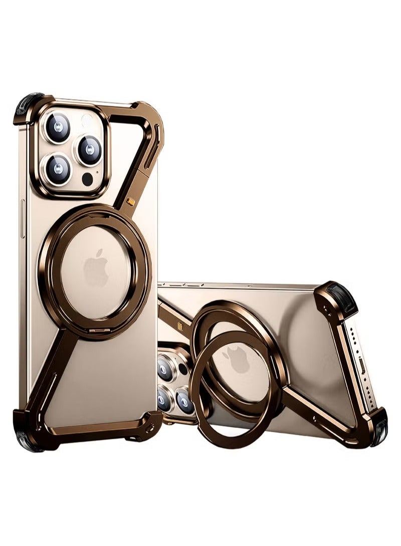 iPhone 16 Pro Max Case with 360° Rotating Kickstand | Frameless Aluminum Design Bumper Z Case | Shockproof, MagSafe Compatible, Metal Slim Protective Shell Suitable for Desert Titanium - Image 1