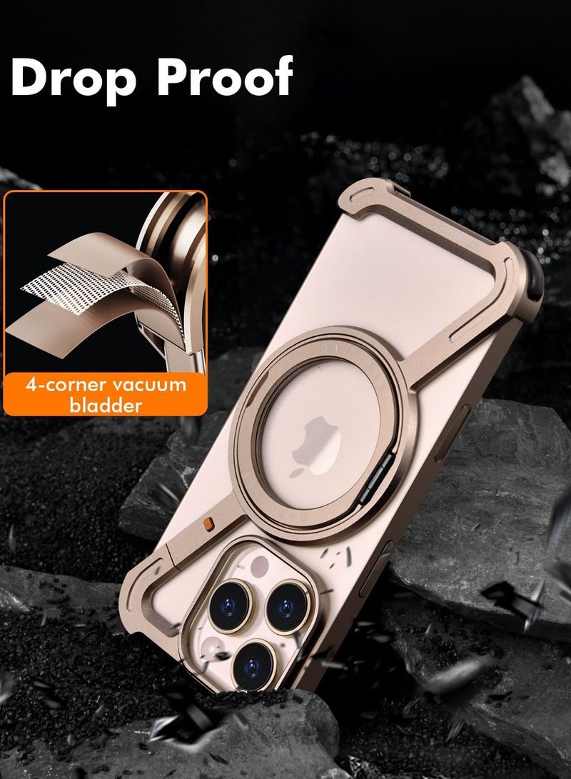 iPhone 16 Pro Max Case with 360° Rotating Kickstand | Frameless Aluminum Design Bumper Z Case | Shockproof, MagSafe Compatible, Metal Slim Protective Shell Suitable for Desert Titanium - Image 5