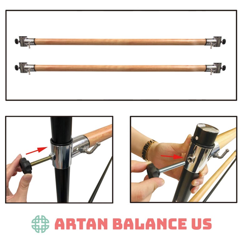 Artan Balance بار باليه آرتان المتوازن المحمول للمنزل أو الاستوديو، بار قابل للتعديل للتمدد، بيلاتس، رقص أو تمارين نشطة، مفرد أو مزدوج، للأطفال والبالغين (بار مزدوج بساق منحنية 4 قدم) - Image 4