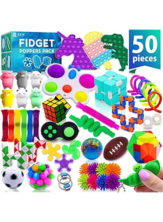 50 Pcs Fidget Toys Pack - Stocking Stuffers for Kids, Gifts for Kids, Party Favors - Adults Stress Relief Sensory Toy - ADHD Toys Bulk for Classroom Treasure Box Prizes - Pop Its - Image 1