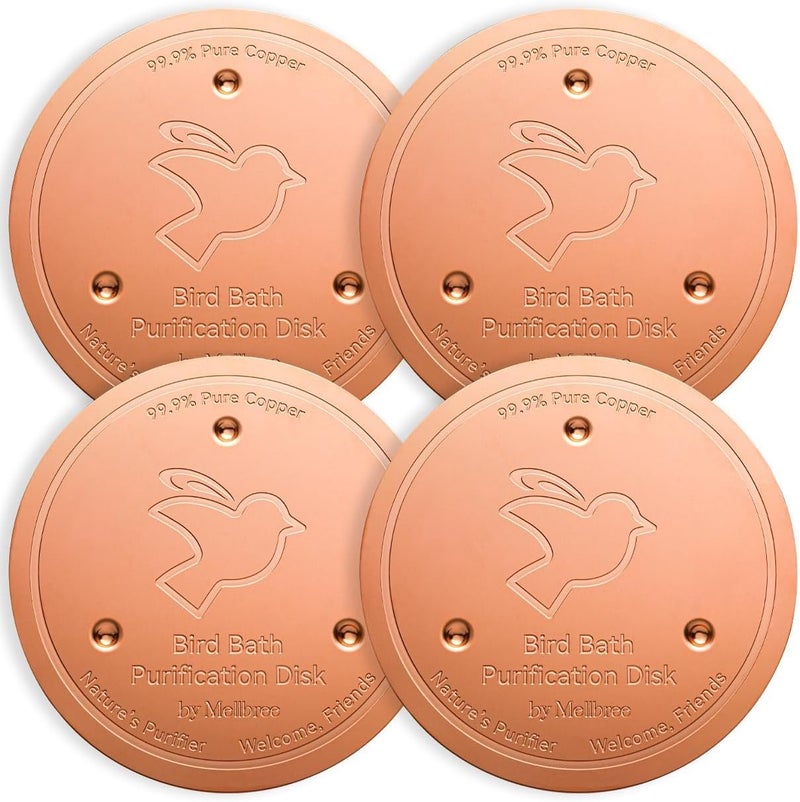 Mellbree 4 Pcs 99.99% Pure Copper Bird Bath Cleaner Discs 0.6mm Self-Cleaning & Algae Prevention Keeps Birdbath Water Fresh Year-Round Universal Fit for Outdoor Bird Baths, Bowls & Fountains - Image 1