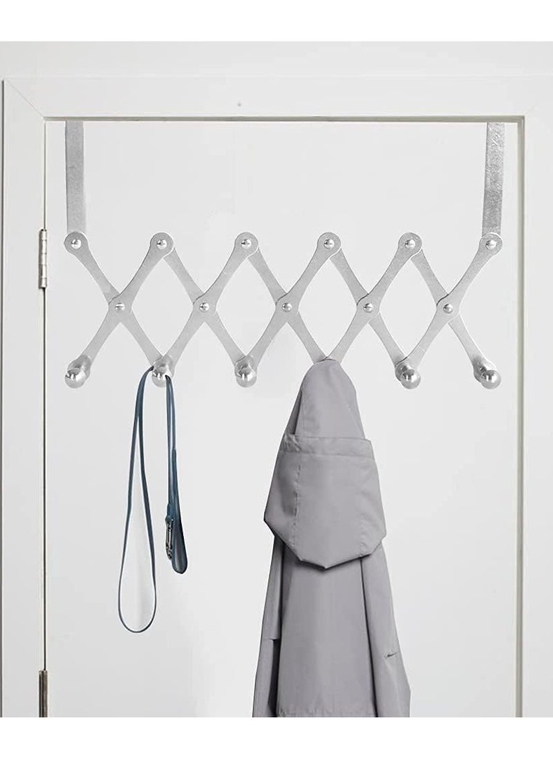 Generic - Over the Door Hooks Heavy Duty Over the Door Hanger Hooks Towel Racks with 6 Hook Scalable Over the Door Coat Rack Back of Door Hooks for Hanging Clothes Hanger Adjustable (Silver 1Pcs) - Image 1