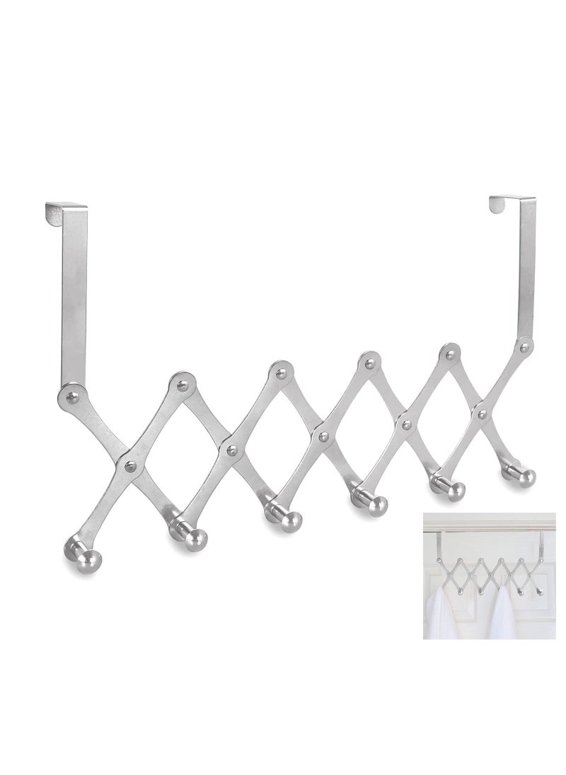 Generic - Over the Door Hooks Heavy Duty Over the Door Hanger Hooks Towel Racks with 6 Hook Scalable Over the Door Coat Rack Back of Door Hooks for Hanging Clothes Hanger Adjustable (Silver 1Pcs) - Image 1