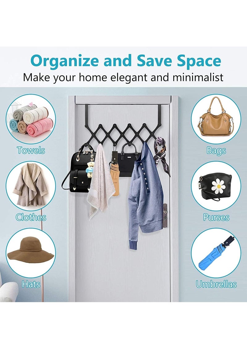 Generic - Over the Door Hooks Heavy Duty Over the Door Hanger Hooks Towel Racks with 6 Hook Scalable Over the Door Coat Rack Back of Door Hooks for Hanging Clothes Hanger Adjustable (Silver 1Pcs) - Image 1
