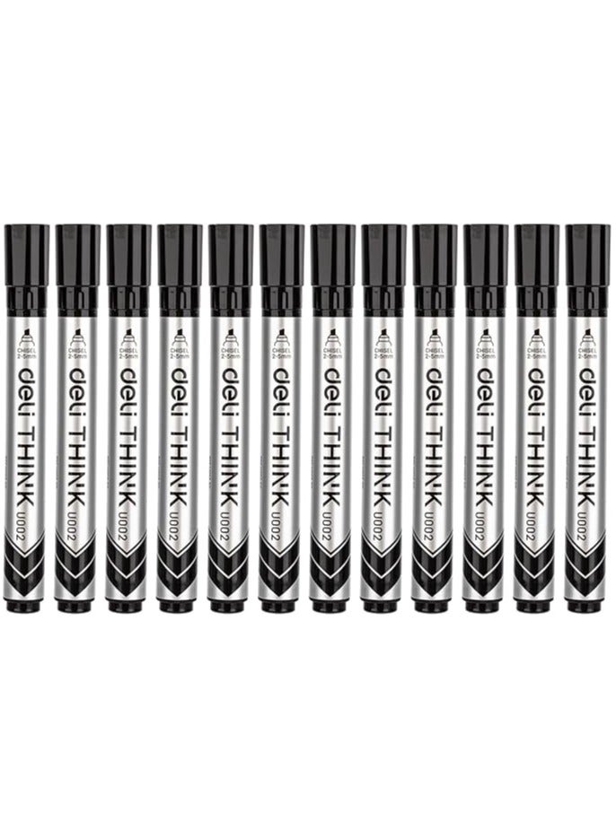 Deli Permanent Marker Black Chiesel Tip 12pcs - Image 2