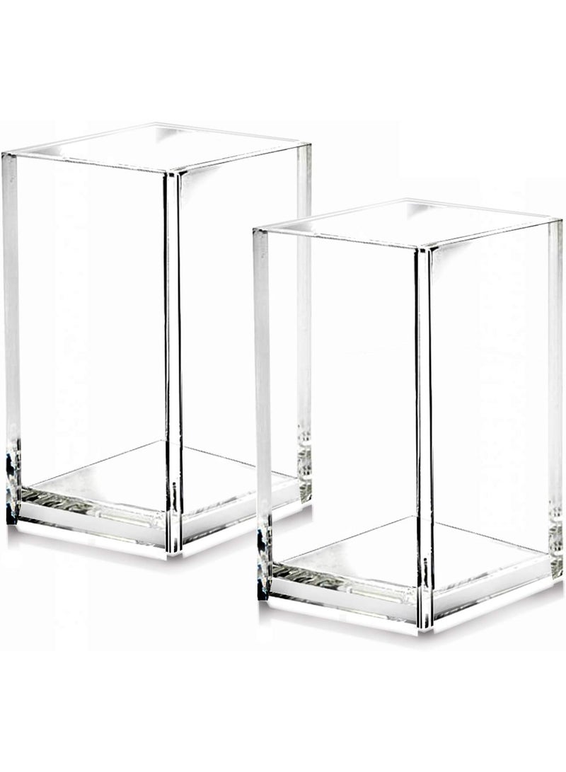 Cerpourt 2 Pack Clear Acrylic Pencil Pen Holder Cup,Desk Accessories Holder,Makeup Brush Storage Organizer,Modern Design Desktop Stationery Organizer for Office School Home Supplies,2.6x 2.6x 4 inches - Image 1