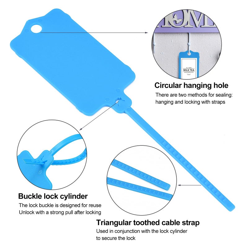 LeadSeals 100pcs Blank Plastic Tags for Labeling Reusable Hanging Tags Ties Key Tag Storage Labels Waterproof Plastic Mark Label Writable Hang Sign with One Marker Pen (Blue) - Image 4
