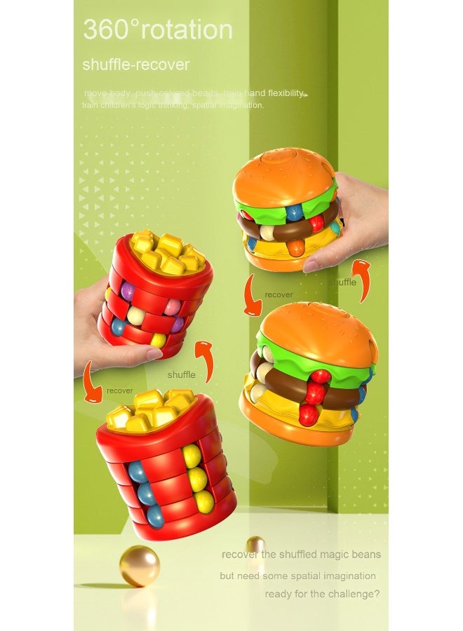 Burger Cube & Fry Pods Magic Finger Spinner – Innovative Stress Relief Fidget Toy with Rotating Beads for Kids' Intelligence Development(Burger) - Image 5