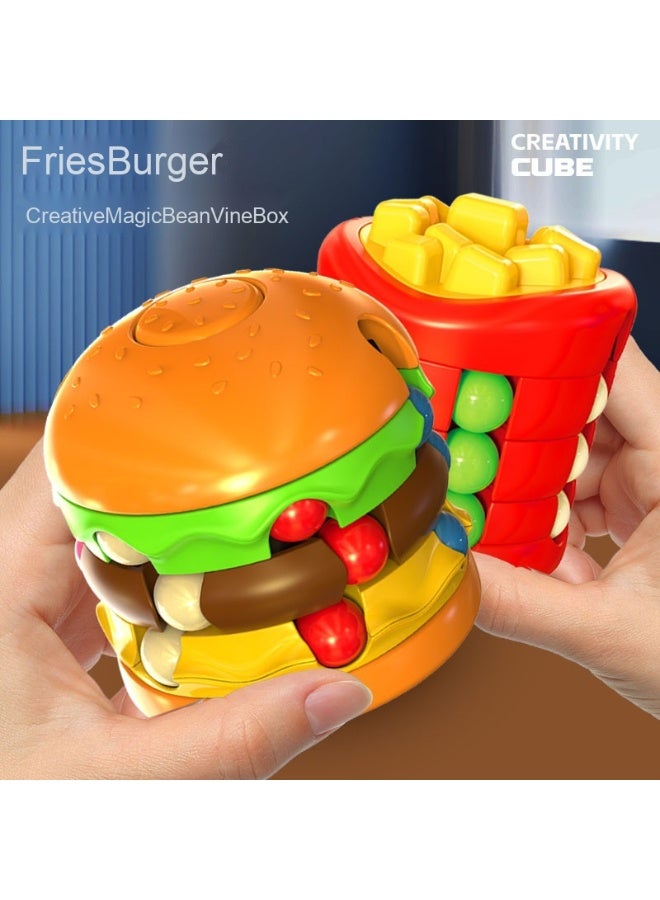 Burger Cube & Fry Pods Magic Finger Spinner – Innovative Stress Relief Fidget Toy with Rotating Beads for Kids' Intelligence Development(Burger) - Image 4