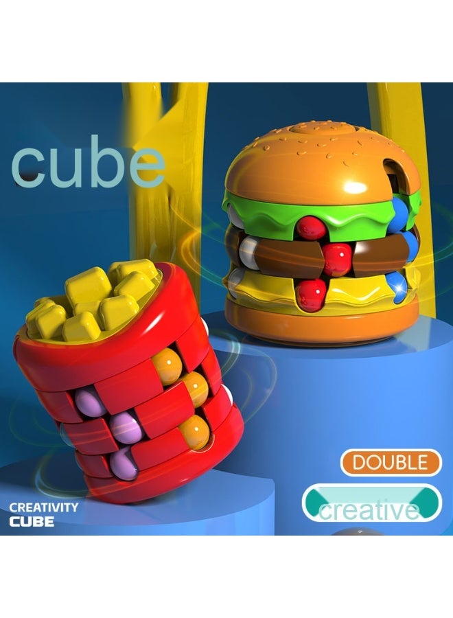 Burger Cube & Fry Pods Magic Finger Spinner – Innovative Stress Relief Fidget Toy with Rotating Beads for Kids' Intelligence Development(Burger) - Image 2