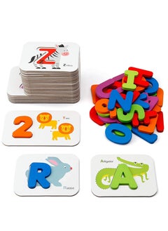 SYOSI Early Childhood Education Toys, Numbers and Alphabets Flash Cards Set   ABC Wooden Letters and Numbers Animal Card Board Matching Puzzle for Kids Age 3 4 5 Preschool and Up Years  - Image 1