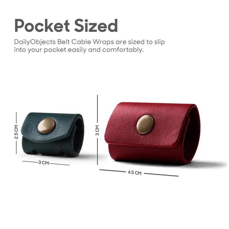 Daily Objects حزام كابل DailyObjects لتغليف الكابلات/الأسلاك | لف الكابلات، حامل سماعات الرأس، منظم مصغر | مصنوع من جلد مجفف ومطحون | (أحمر وأخضر) - مجموعة من 4 - Image 5
