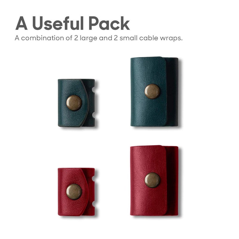 Daily Objects حزام كابل DailyObjects لتغليف الكابلات/الأسلاك | لف الكابلات، حامل سماعات الرأس، منظم مصغر | مصنوع من جلد مجفف ومطحون | (أحمر وأخضر) - مجموعة من 4 - Image 2