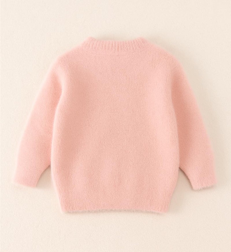 Bold N Elegant Girls Woolen Pearl Bow Design Party Sweater with Embellished Neckline | Soft Fur Knit Party Pullover Sweater Winter Jumper for Baby Girls Upto 5 Years Pink - Image 5
