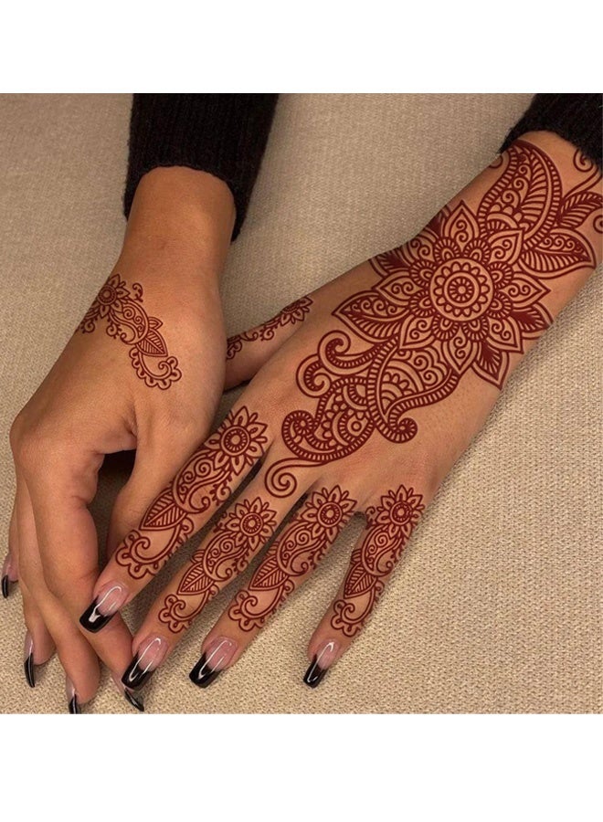 2 Sheets Red and Brown Henna Tattoo Kit Lace Fake Tattoos Semi Permanent Waterproof Stickers for Women Wedding Party Festival Bridal Shower Bachelorette Night Beach Vacation Daily Wear Tattoos Decorations - Image 4