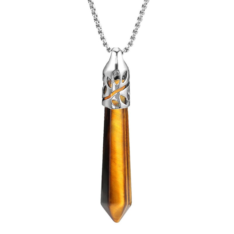 BEADNOVA Healing Crystal Necklace for Women Men Natural Yellow Tiger Eye Pendant Energy Healing Gemstones Jewelry Pendulum Crystal Divination(Hexagonal, 18 Inches Stainless Steel Chain) - Image 1