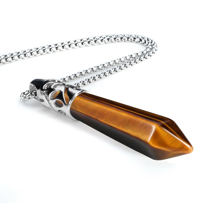 BEADNOVA Healing Crystal Necklace for Women Men Natural Yellow Tiger Eye Pendant Energy Healing Gemstones Jewelry Pendulum Crystal Divination(Hexagonal, 18 Inches Stainless Steel Chain) - Image 3