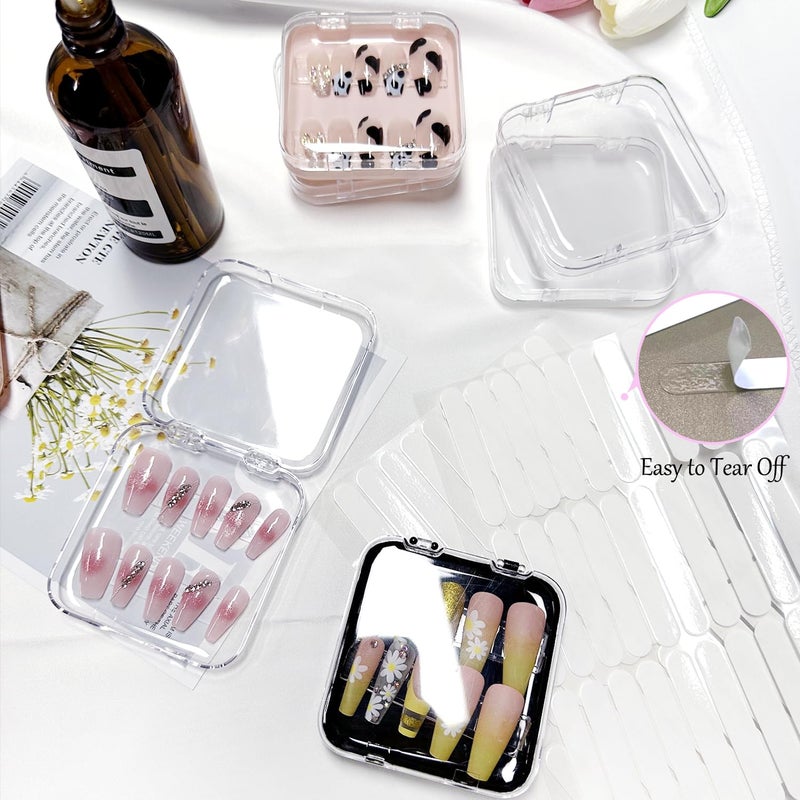 Sawvolker 12 Piece Press On Nail Storage Box with 60 Pcs Double Sided Tape - Acrylic Fake Nail Display Box for Home Salon Use - Image 5