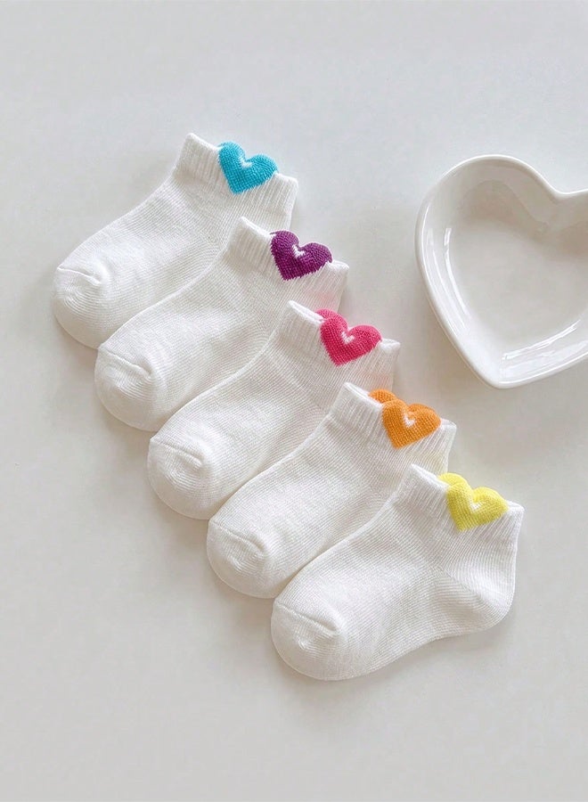 5 Pairs Toddler Baby Ankle Socks, Cute 3D Heart Ornament, Soft Breathable Cotton Socks, Comfort Stretchy for Newborn Infant Daily Use & Gift - Image 2