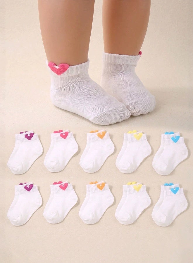5 Pairs Toddler Baby Ankle Socks, Cute 3D Heart Ornament, Soft Breathable Cotton Socks, Comfort Stretchy for Newborn Infant Daily Use & Gift - Image 1