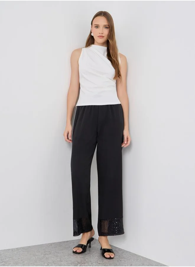Take Two Take Two Sequined Hem Wide Leg Pants