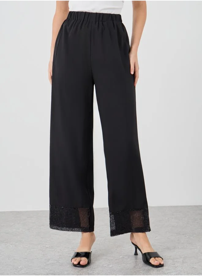 Take Two Take Two Sequined Hem Wide Leg Pants