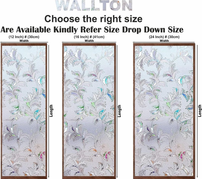 WALLTON Privacy Vinyl Frosted Window Film Glass Sticker Self-Adhesive Film Tint Wallpaper Opaque Sheet for Glass Privacy Cover Window, Door, Office, Home.| Anti-UV. (16x36 Inch, Coriander Leaves) - Image 2