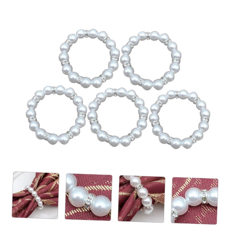 Elastic Pearl Napkin Rings Handmade Beaded Decor for Weddings Parties 5 Pack - Image 4