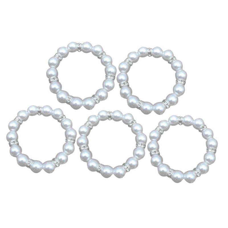 Elastic Pearl Napkin Rings Handmade Beaded Decor for Weddings Parties 5 Pack - Image 2