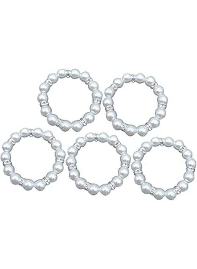 Elastic Pearl Napkin Rings Handmade Beaded Decor for Weddings Parties 5 Pack - Image 1