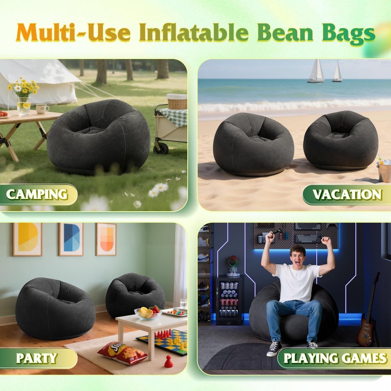 WLIVE 2 Pcs Bean Bag Chair for Kids Adults, Inflatable Chair, No Filler, Comfy, Suit for Dorm Gaming Room Indoor Outdoor, Black - Image 5