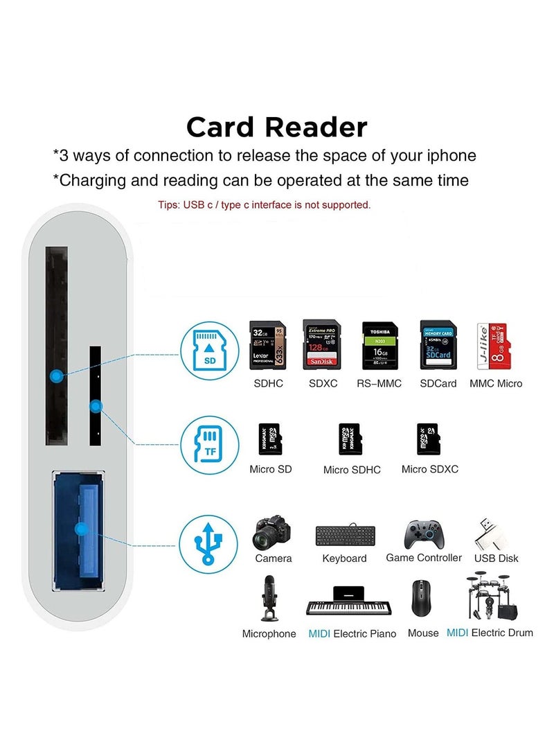 ELTRAZONE SD Card Reader for iPhone iPad, Portable USB Camera Adapter 3 in 1 USB Female OTG Adapter Compatible SD/TF Card - Image 2
