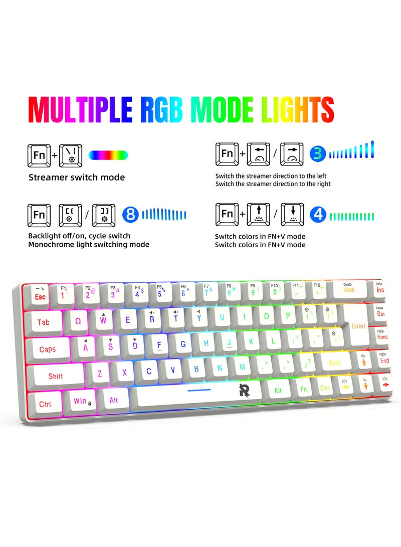 روك بو مجموعة لوحة مفاتيح وماوس ألعاب سلكية بنسبة 60%، فئران ألعاب RGB مريحة وخفيفة الوزن 8000 نقطة في البوصة مع مستشعر بصري، 68 مفتاحًا لوحة مفاتيح ألعاب بإضاءة خلفية RGB، لوحة مفاتيح صغيرة للغاية ومقاومة للماء للاعبي الكمبيوتر. - Image 3
