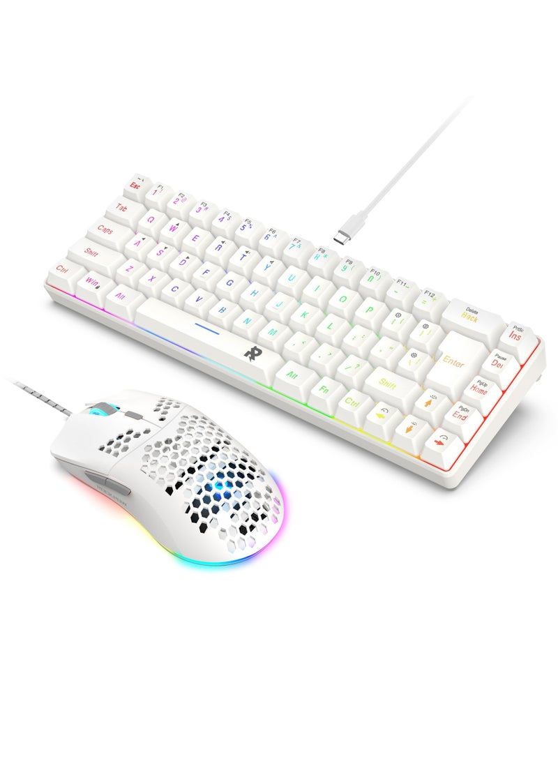 روك بو مجموعة لوحة مفاتيح وماوس ألعاب سلكية بنسبة 60%، فئران ألعاب RGB مريحة وخفيفة الوزن 8000 نقطة في البوصة مع مستشعر بصري، 68 مفتاحًا لوحة مفاتيح ألعاب بإضاءة خلفية RGB، لوحة مفاتيح صغيرة للغاية ومقاومة للماء للاعبي الكمبيوتر. - Image 1