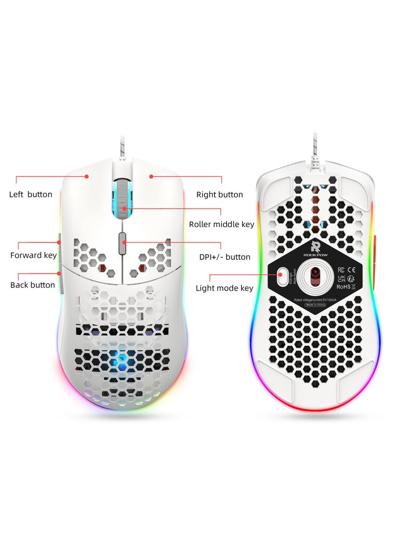 روك بو مجموعة لوحة مفاتيح وماوس ألعاب سلكية بنسبة 60%، فئران ألعاب RGB مريحة وخفيفة الوزن 8000 نقطة في البوصة مع مستشعر بصري، 68 مفتاحًا لوحة مفاتيح ألعاب بإضاءة خلفية RGB، لوحة مفاتيح صغيرة للغاية ومقاومة للماء للاعبي الكمبيوتر. - Image 5