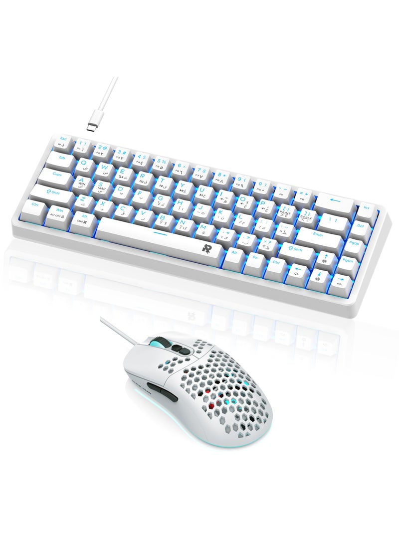 روك بو مجموعة لوحة مفاتيح ميكانيكية سلكية للألعاب (بحجم 60%) وماوس للألعاب؛ ماوس RGB مريح وفائق الخفة بدقة 12800 نقطة في البوصة (DPI) ومعدل استجابة 1000 هرتز، ولوحة مفاتيح بـ 68 مفتاحاً وإضاءة خلفية زرقاء جليدية؛ مجموعة ألعاب صغيرة الحجم للغاية ومقاومة للماء مخصصة للاعبي الكمبيوتر الشخصي. - Image 1