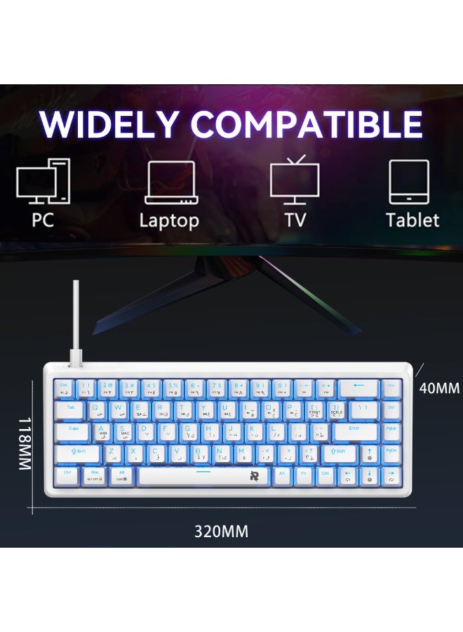 روك بو مجموعة لوحة مفاتيح ميكانيكية سلكية للألعاب (بحجم 60%) وماوس للألعاب؛ ماوس RGB مريح وفائق الخفة بدقة 12800 نقطة في البوصة (DPI) ومعدل استجابة 1000 هرتز، ولوحة مفاتيح بـ 68 مفتاحاً وإضاءة خلفية زرقاء جليدية؛ مجموعة ألعاب صغيرة الحجم للغاية ومقاومة للماء مخصصة للاعبي الكمبيوتر الشخصي. - Image 5