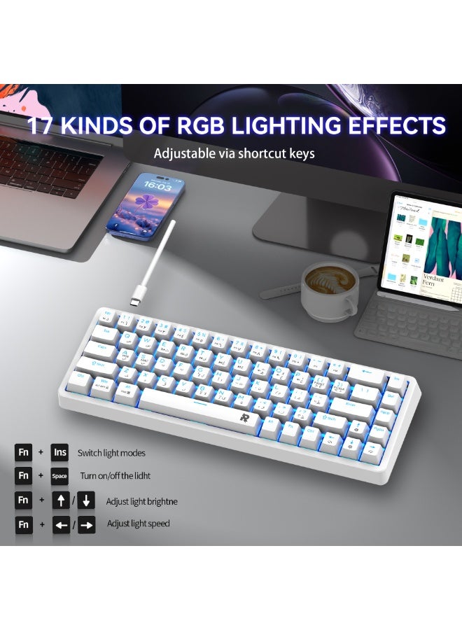 روك بو مجموعة لوحة مفاتيح ميكانيكية سلكية للألعاب (بحجم 60%) وماوس للألعاب؛ ماوس RGB مريح وفائق الخفة بدقة 12800 نقطة في البوصة (DPI) ومعدل استجابة 1000 هرتز، ولوحة مفاتيح بـ 68 مفتاحاً وإضاءة خلفية زرقاء جليدية؛ مجموعة ألعاب صغيرة الحجم للغاية ومقاومة للماء مخصصة للاعبي الكمبيوتر الشخصي. - Image 3