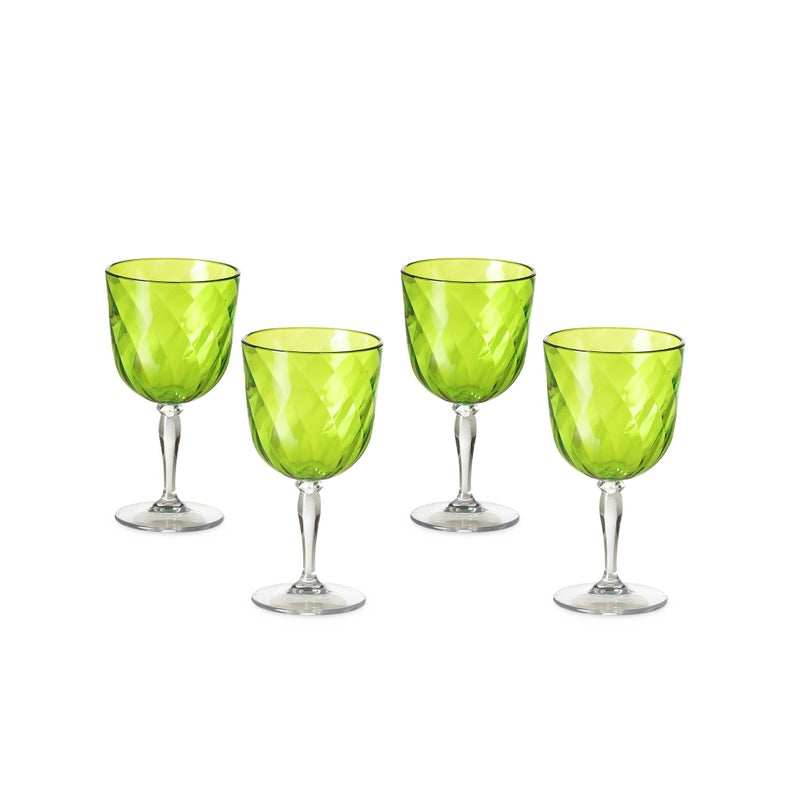 Omada Design 4 Acrylic Glasses for Water and Wine in Transparent acrilic Plastic Diamond Line, Green,10.83 fl oz, M5443 - Image 1
