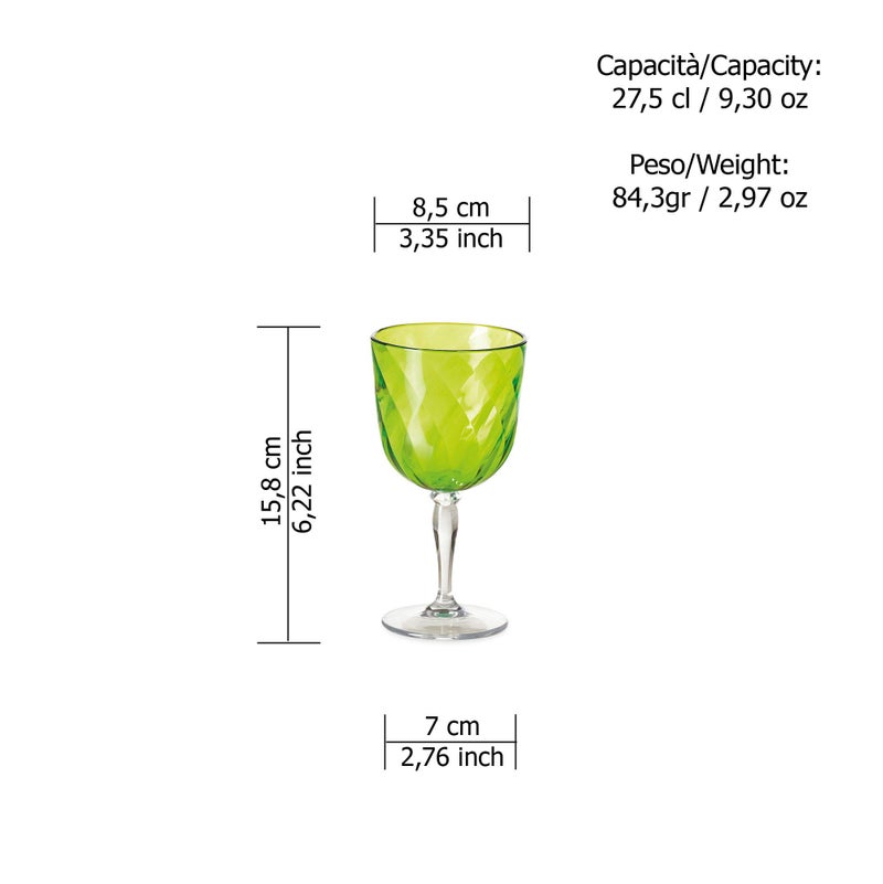 Omada Design 4 Acrylic Glasses for Water and Wine in Transparent acrilic Plastic Diamond Line, Green,10.83 fl oz, M5443 - Image 5