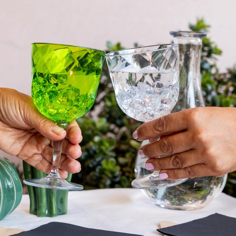 Omada Design 4 Acrylic Glasses for Water and Wine in Transparent acrilic Plastic Diamond Line, Green,10.83 fl oz, M5443 - Image 3