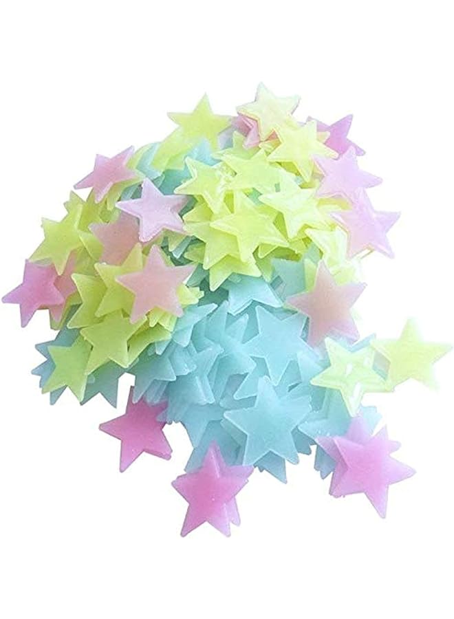 Zaboon Luminous Plastic 3D Stars Glow In The Dark Wall Stickers For Decorative Kids Bedroom Living Room Multi Color - Image 1