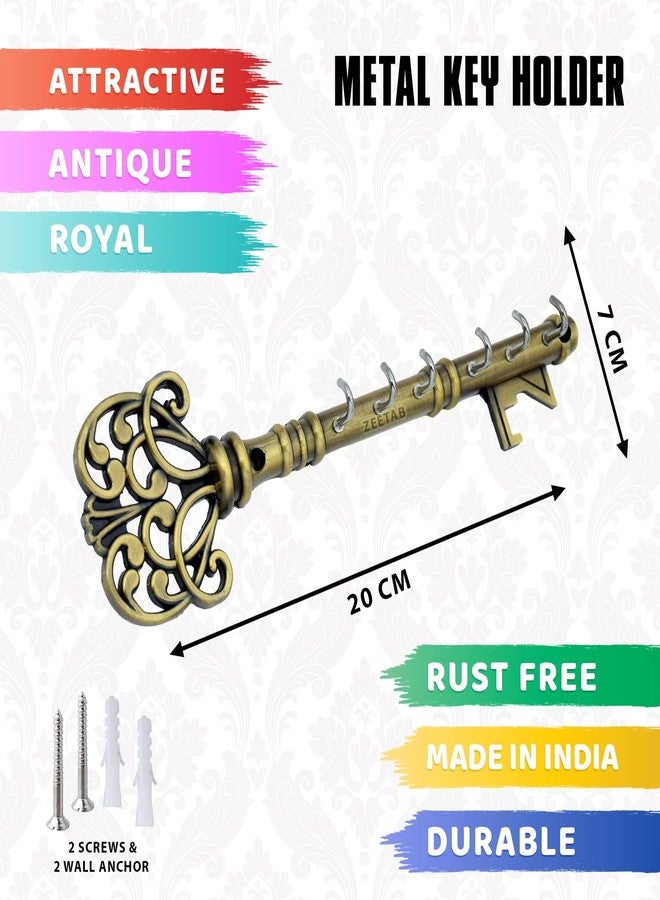 Zeetab Metal Vintage Key Holder & Hanger with 6 Hooks | Antique Royal Key Stand Wall Mount (22x7cm) - Image 2
